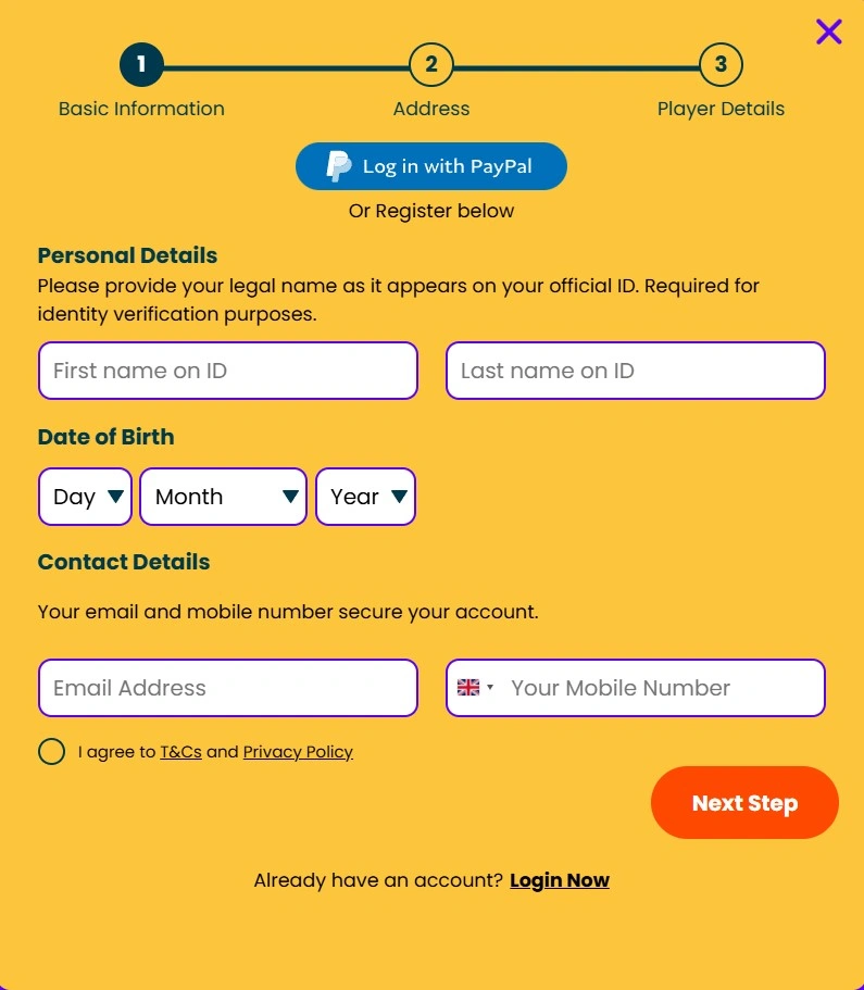 registratie formulier phone casino
